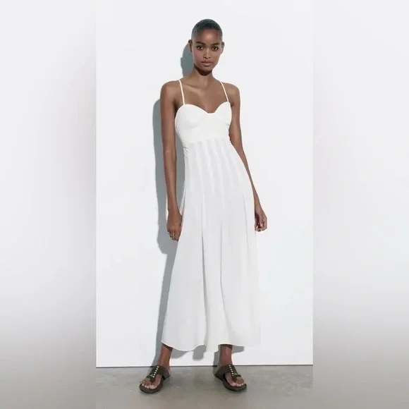 ZARA Dress Maxi Corset Style Bohemian White Summer Vacation - Picture 6 of 15